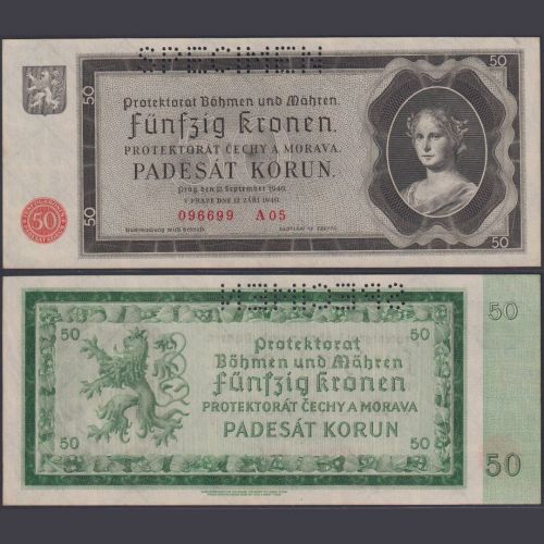Böhmen und Mähren 50 Kronen ZWK-13b Ro.561b P#5 Besatzungsausgaben