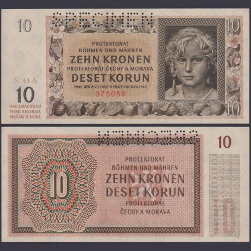 Böhmen und Mähren 10 Kronen ZWK-14b Ro.562b P#8 Besatzungsausgaben