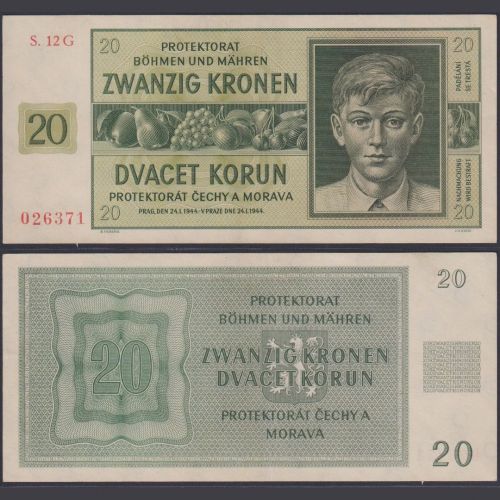 Böhmen und Mähren 20 Kronen ZWK-15c Ro.563d P#9 Besatzungsausgaben