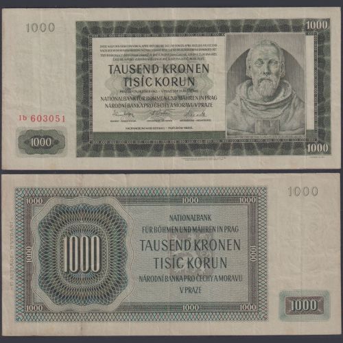 Böhmen und Mähren 1000 Kronen ZWK-20a Ro.566d P#14 Besatzungsausgaben