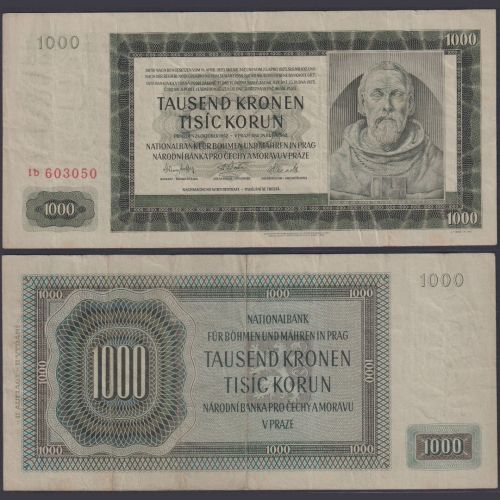 Böhmen und Mähren 1000 Kronen ZWK-20a Ro.566d P#14 Besatzungsausgaben