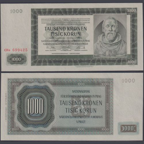 Böhmen und Mähren 1000 Kronen ZWK-20a Ro.566d P#14 Besatzungsausgaben