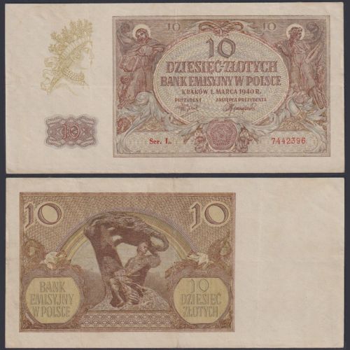 Generalgouvernement Polen 10 Zloty ZWK-29b Ro.574b P#94 Emissionsbank