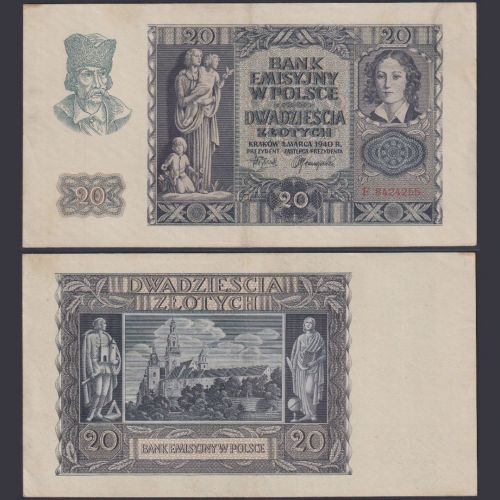 Generalgouvernement Polen 20 Zloty ZWK-30 Ro.575 P#95 Emissionsbank