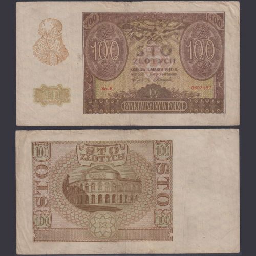 Generalgouvernement Polen 100 Zloty ZWK-32 Ro.577 P#97 Emissionsbank