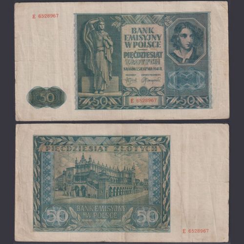 Generalgouvernement Polen 50 Zloty ZWK-37 Ro.582 P#102 Emissionsbank