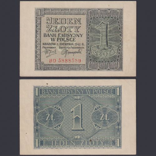 Generalgouvernement Polen 1 Zloty ZWK-34b Ro.579b P#99 Emissionsbank