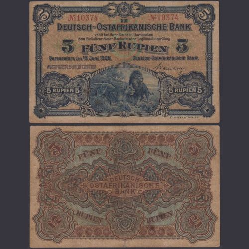 Deutsch-Ostafrika 5 Rupien DOA-1 Ro.900 P#1 15.6.1905 Kolonien Friedensausgaben