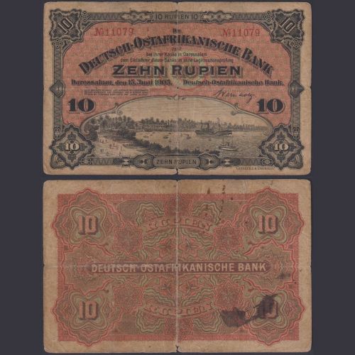 Deutsch-Ostafrika 10 Rupien DOA-2 Ro.901 P#2 15.6.1905 Kolonien Friedensausgaben