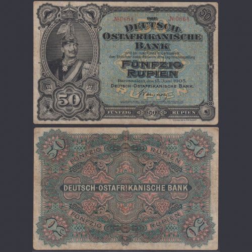 Deutsch-Ostafrika 50 Rupien DOA-3 Ro.902 P#3 15.6.1905 Kolonien Friedensausgaben