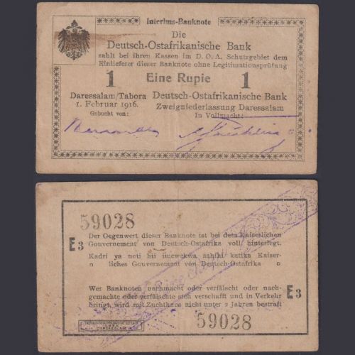 Deutsch-Ostafrika 1 Rupie DOA-30a Ro.928y P#19 Kolonien Kriegssausgaben