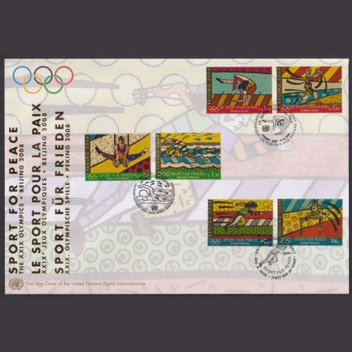 UNO Trio Brief | FDC 2008 | Sport für Frieden Peking | Genf Wien New York