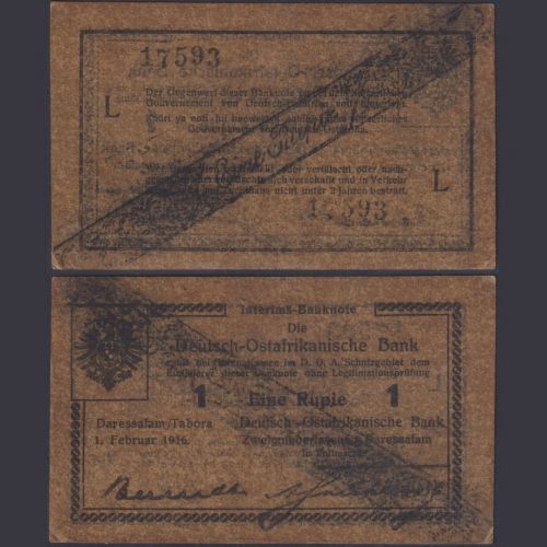 Deutsch-Ostafrika 1 Rupie DOA-29a Ro.927a P#18 Kolonien Kriegssausgaben