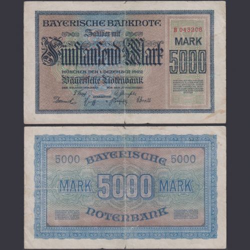 Bayern 5000 Mark BAY-6 P#S925 Bayerische Notenbank München 1.12.1922