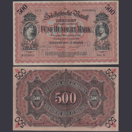 Sachsen 100 Mark SAX-9a P#S953b Sächsische Notenbank Dresden 2.1.1911
