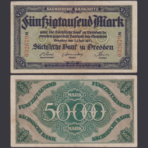 Sachsen 50.000 Mark SAX-16 P#S959 Sächsische Notenbank Dresden 25.7.1923
