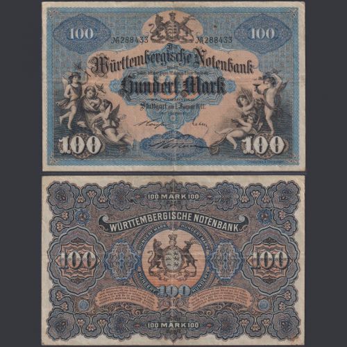 Württemberg 100 Mark WTB-10b P#S979c Württembergische Notenbank Stuttgart