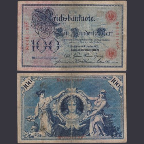 Deutsches Reich 100 Mark DEU-20b Ro.23b P#24 Blauer Hunderter 18.12.1905