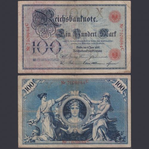 Deutsches Reich 100 Mark DEU-28 Ro.30 P#30 Blauer Hunderter 08.06.1907