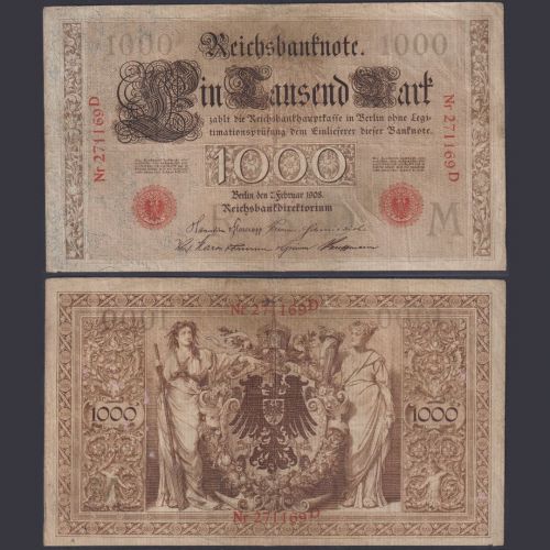Deutsches Reich 1000 Mark DEU-33 Ro.36 P#36 Brauner Tausender 07.02.1908