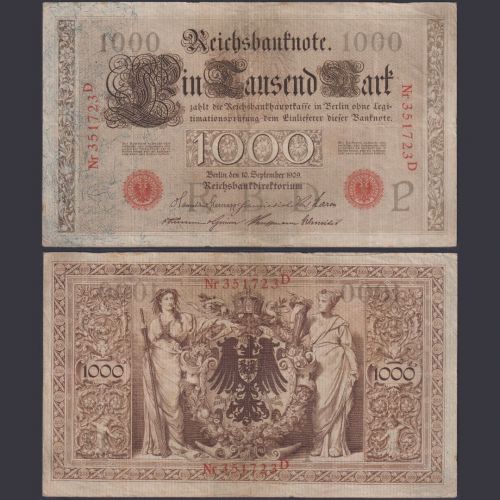 Deutsches Reich 1000 Mark DEU-36 Ro.39 P#39 Brauner Tausender 10.09.1909