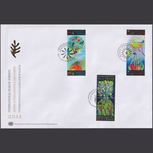UNO Trio Brief | FDC 2011 | Internationales Jahr der Wälder | Genf Wien New York
