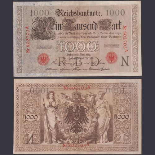 Deutsches Reich 1000 Mark DEU-40a Ro.45a P#44 Brauner Tausender 21.04.1910