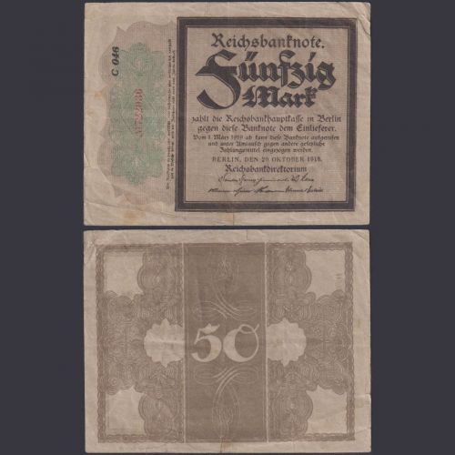 Deutsches Reich 50 Mark DEU-44e Ro.56 P#64 Trauerschein 20.10.1918
