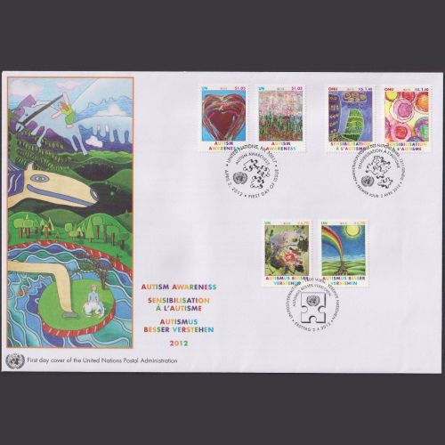 UNO Trio Brief | FDC 2012 | Autismus besser verstehen | Genf Wien New York