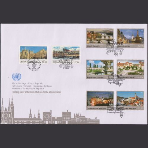 UNO Trio Brief | FDC 2016 | Welterbe - Tschechische Republik | Genf Wien New York