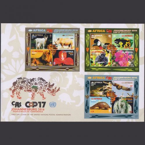 UNO Trio Brief | FDC 2016 | Johannesburg World Wildlife Conference | Genf Wien New York