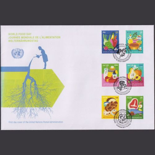 UNO Trio Brief | FDC 2017 | Welternährungstag | Genf Wien New York