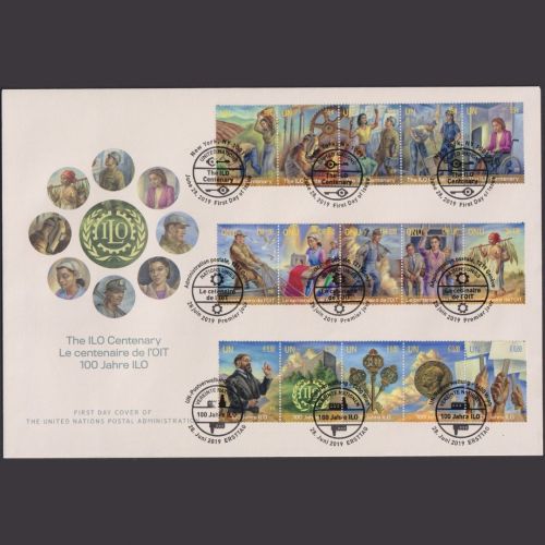 UNO Trio Brief | FDC 2019 | 100 Jahre ILO | Genf Wien New York