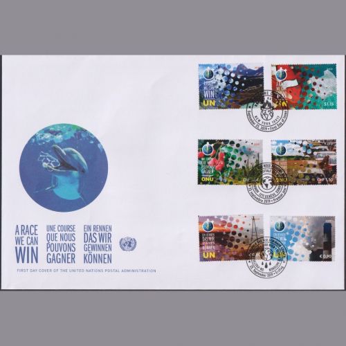 UNO Trio Brief | FDC 2019 | Wettlauf, den wir gewinnen können | Genf Wien New York