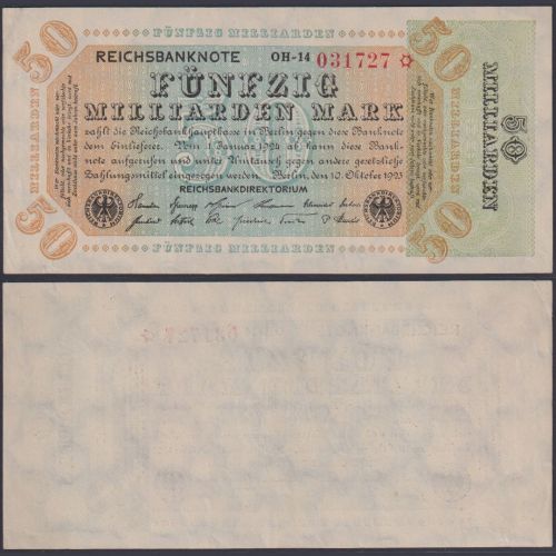 Deutsches Reich 50 Mrd. Mark DEU-142b Ro.117e P#120 Reichsbank 10.10.1923