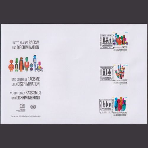 UNO Trio Brief | FDC 2021 | Vereint gegen Rassismus und Diskriminierung | Genf Wien New York