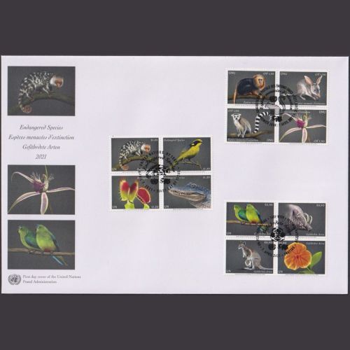 UNO Trio Brief | FDC 2021 | Bedrohte Tierarten | Genf Wien New York