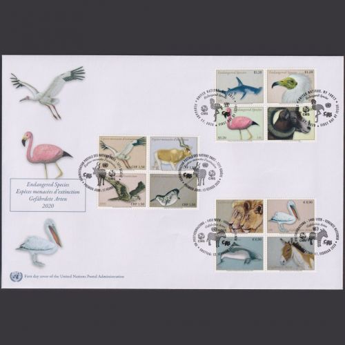 UNO Trio Brief | FDC 2019 | Bedrohte Tierarten | Genf Wien New York