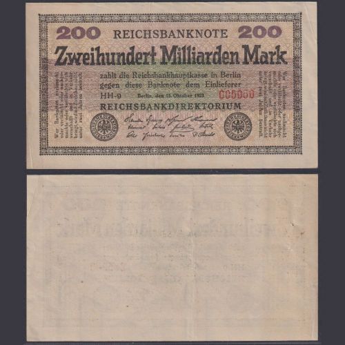 Deutsches Reich 200 Mrd. Mark DEU-143g Ro.118b P#121 Reichsbank 15.10.1923