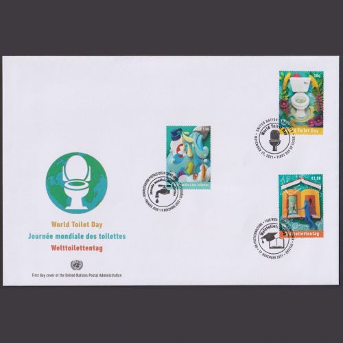 UNO Trio Brief | FDC 2021 | Welttag der Toilette | Genf Wien New York