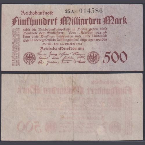 Deutsches Reich 500 Mrd. Mark DEU-152b Ro.124d P#127 Reichsbank 26.10.1923