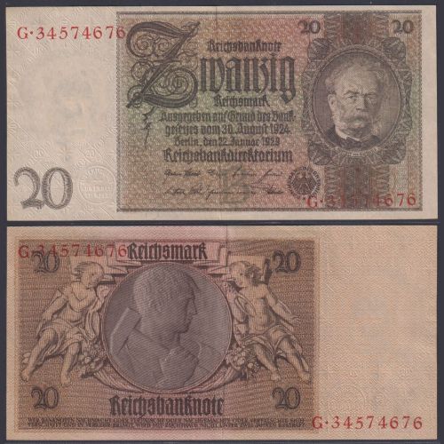 Deutsches Reich 20 Reichsmark DEU-184a Ro.174a P#181 B/G Deutsche Reichsbank