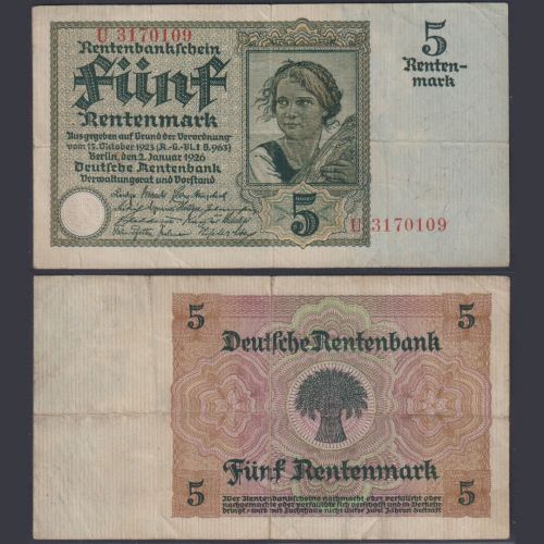 Deutsches Reich 5 Rentenmark DEU-209a Ro.164a P#169 Deutsche Rentenbank