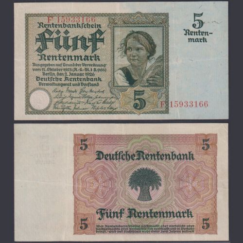 Deutsches Reich 5 Rentenmark DEU-209b Ro.164b P#169 Deutsche Rentenbank