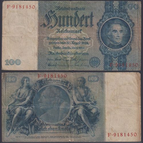 Deutsches Reich 100 Reichsmark DEU-211a Ro.176a P#183 V/F Deutsche Reichsbank