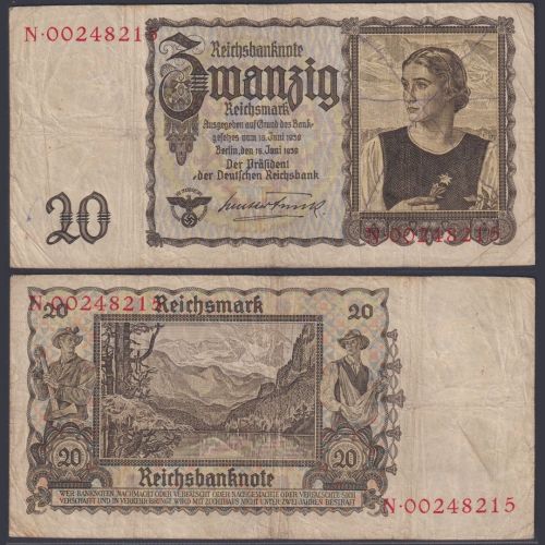Deutsches Reich 20 Reichsmark DEU-215a Ro.178a P#188 W/N Deutsche Reichsbank