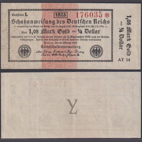 Wertbeständiges Notgeld 1,05 Mark Gold = 1/4 Dollar WBN-13c Ro.143c 1923