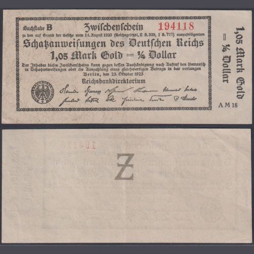 Wertbeständiges Notgeld 1,05 Mark Gold = 1/4 Dollar WBN-16f Ro.140a 1923