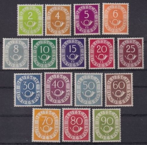 Bund, MiNr. 123-138 Posthornsatz postfrisch, jeder Wert geprüft Schlegel BPP