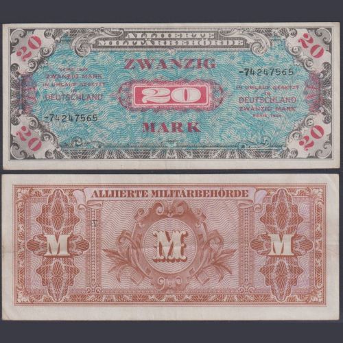 Alliierte Militärbehörde 20 Mark AMB-5d Ro.204d P#195 1944 Alliierte Besatzung